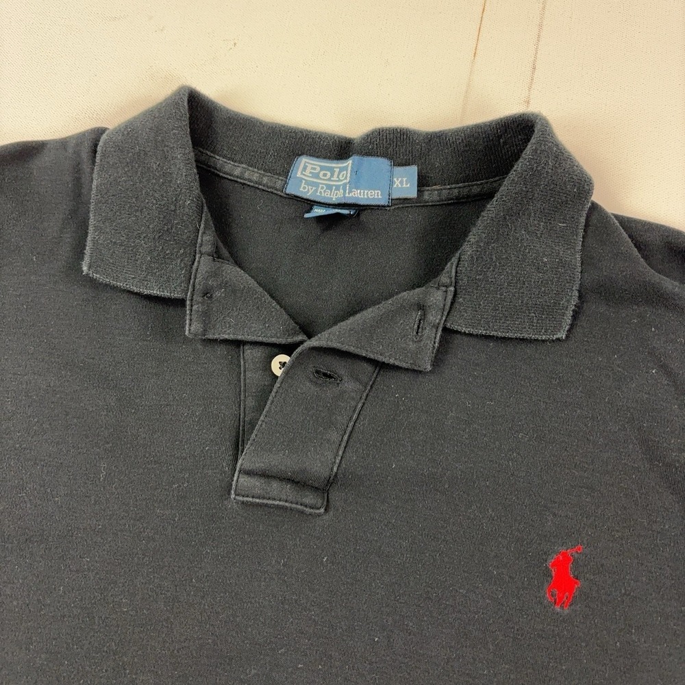 Vintage Ralph Lauren Polo Shirt Mens XL Black Cotton Knit Short Sleeve Red Pony